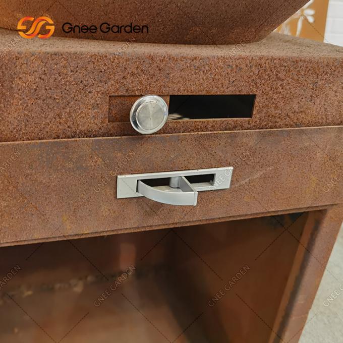 Hölzernes brennendes GRILL Corten Tabellen-Feuer-Pit Barbecue Grill Charcoal Bbq-Funktions-Stahlpersonal im Freien