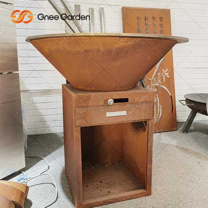 Hölzernes brennendes GRILL Corten Tabellen-Feuer-Pit Barbecue Grill Charcoal Bbq-Funktions-Stahlpersonal im Freien