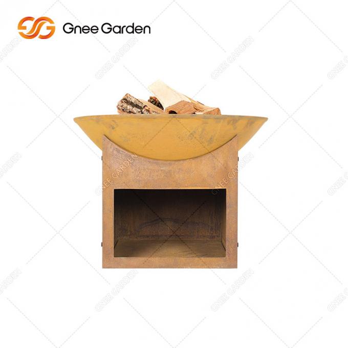 3mm rundes Garten-Holz im Freien, das Stahlfeuer-Pit With Wood Storage Withs Corten verschiedene Größen brennt