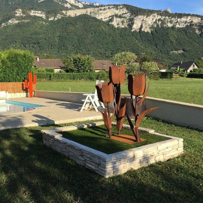 Blume formte schöne Stahlgarten-Skulptur Corten für Hinterhof im Freien