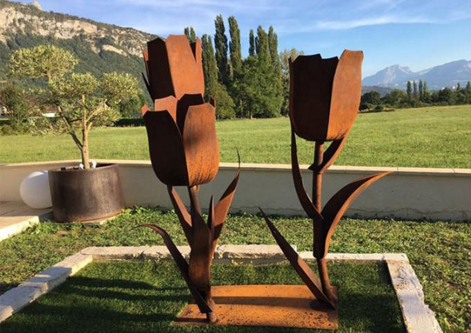 Blume formte schöne Stahlgarten-Skulptur Corten für Hinterhof im Freien