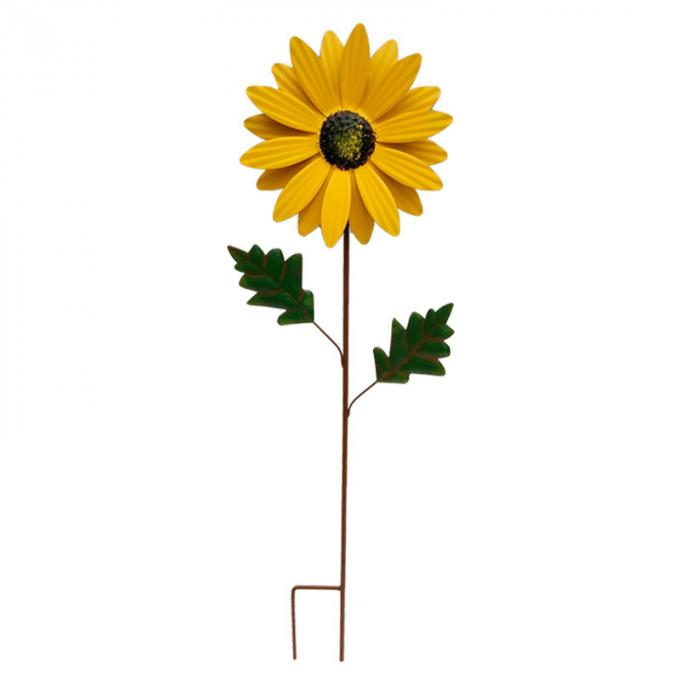 Sonnenblumen-Windmühlen-Metallfeuerrad-Garten-Stangen-Wind-Skulpturen für Balkon-Patio-Rasen-Dekorations-Yard-Verzierung im Freien