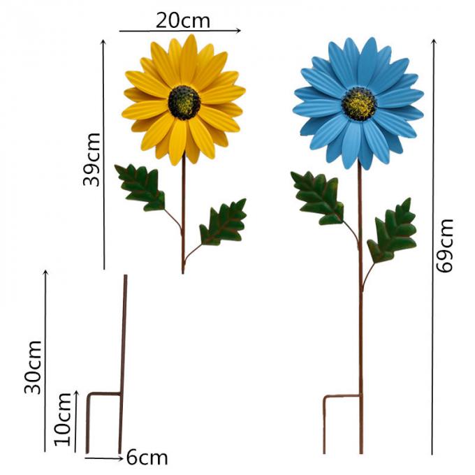 Sonnenblumen-Windmühlen-Metallfeuerrad-Garten-Stangen-Wind-Skulpturen für Balkon-Patio-Rasen-Dekorations-Yard-Verzierung im Freien